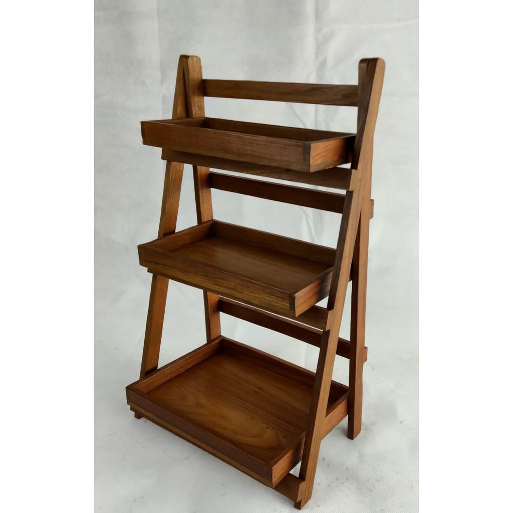 3-Tier Folding Book Shelf Real Teak Wood Multi-Purpose Tree | Shopee ...
