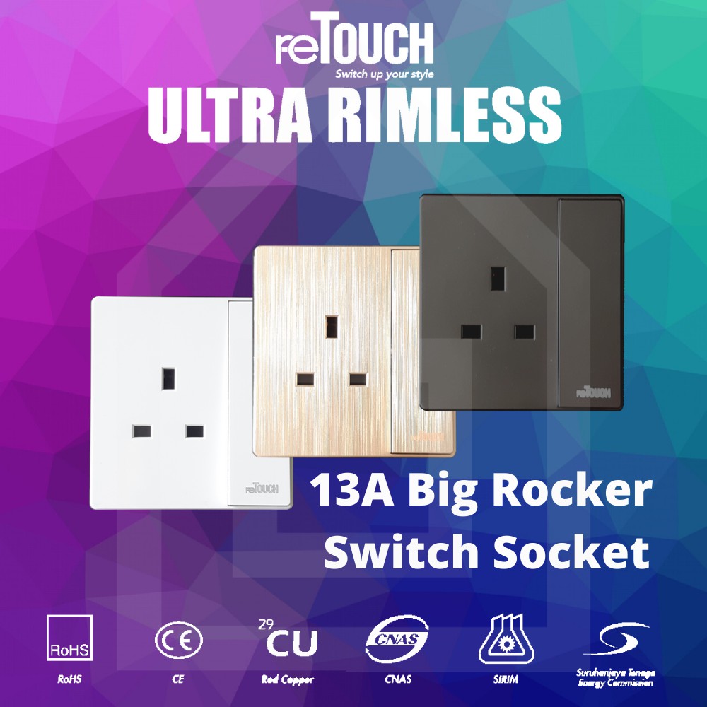 [2020 New Model] reTouch Ultra Rimless 13A Big Rocker Flat Pin Switch ...