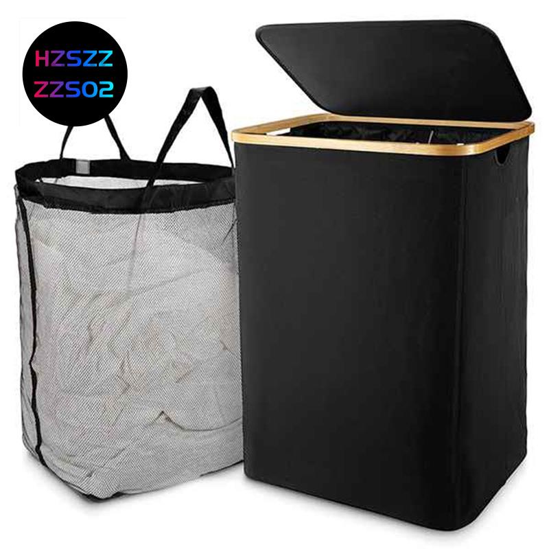 Laundry Basket with Lid, Black Laundry Basket with Removable Laundry