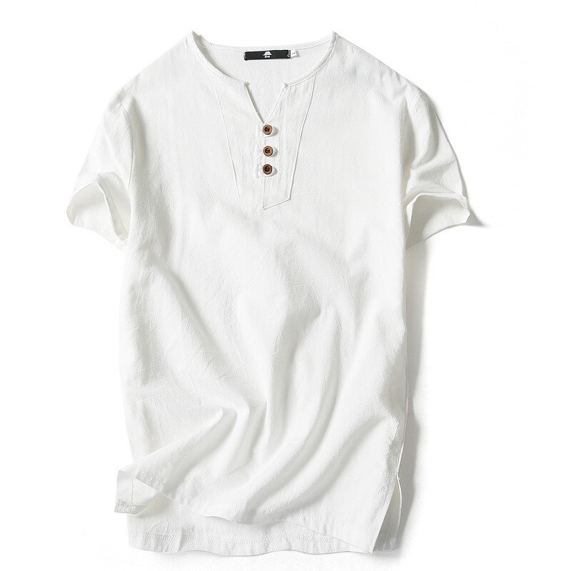 🔥Oversize🔥Men Summer Cotton Linen Plus Size V Neck Short Sleeve Chinese ...