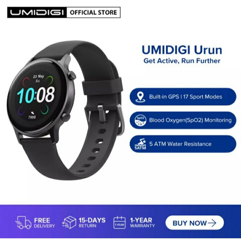 UMIDIGI Urun Watch 44mm Blood Oxygen (SpO2) Monitoring Waterproof GPS  Smartwatch