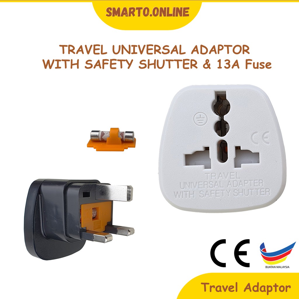 Universal 13A Fuse UK Travel Plug Converter Adaptor (Black/ White) 13A