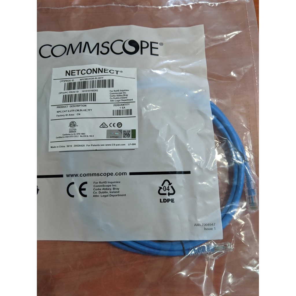 COMMSCOPE AMP NETCONNECT UTP Cable Assembly CAT 6 Blue (7 Feet / 2 m