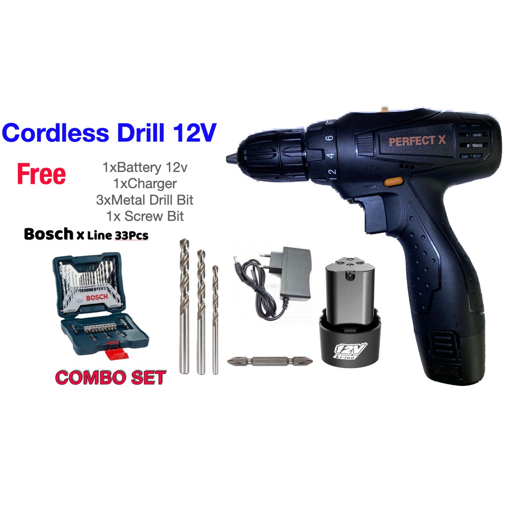 L Mall Cordless Drill 12v Combo Set Bosch X Line 33pcs Drill Bit Set