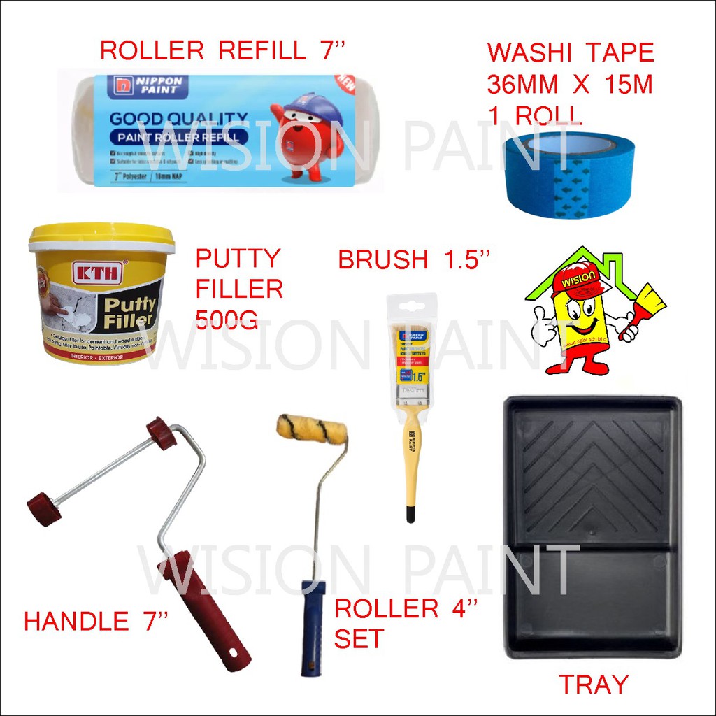 Nippon Paint Brand Set Wall Painting ROLLER SET 7''/TRAY/BRUSH 1.5 ...