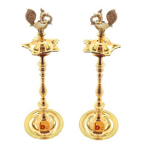 Set Of 2 Brass Traditional Vilakku For Pooja Set – Sundari Silks