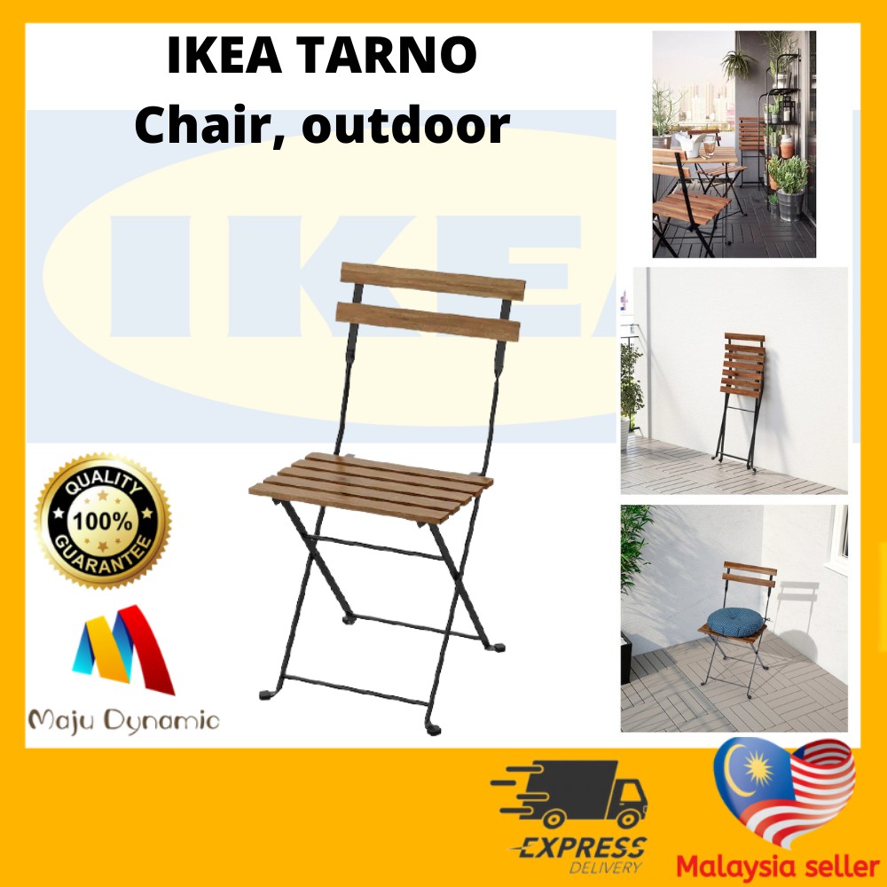 IKEA TARNO Chair, outdoor, acacia foldable black, greybrown stained light brown stained steel I