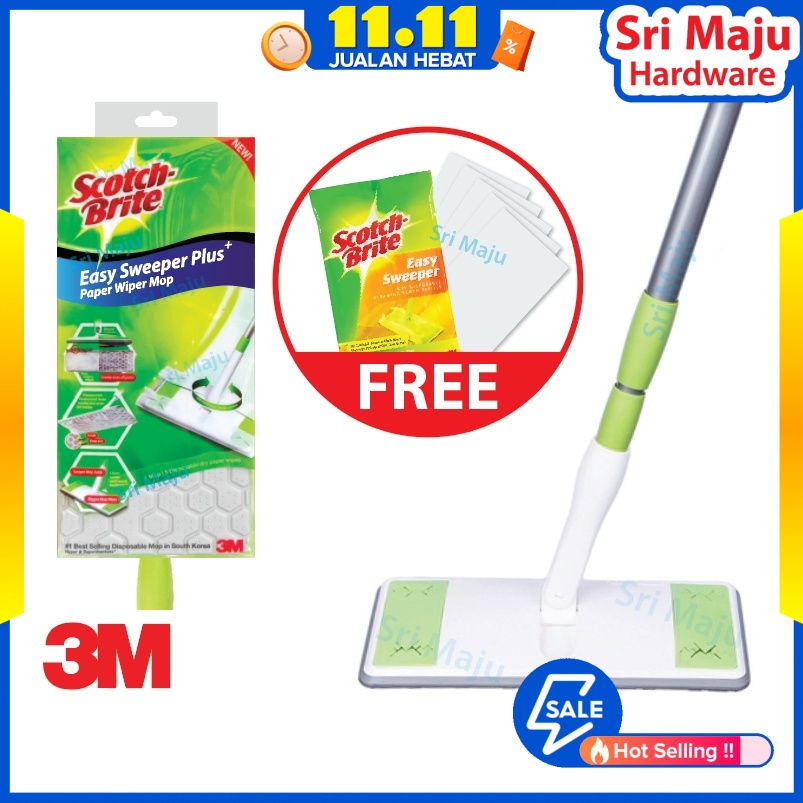 MAJU 3M Scotch Brite Easy Sweeper Plus Wiper Mop Set Magic Dry Wet