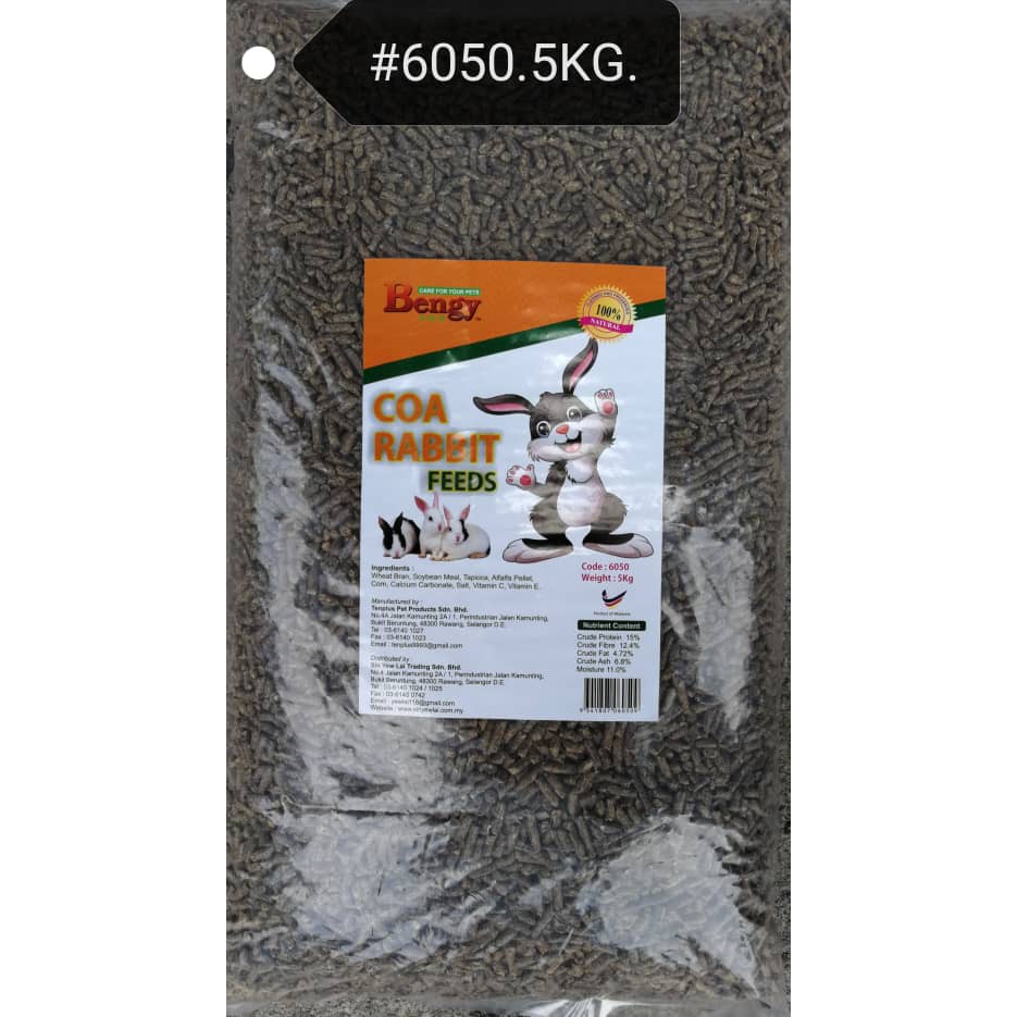 Bengy COA High Quality Rabbit Feed Food Makanan Arnab Pellet 5kg ...