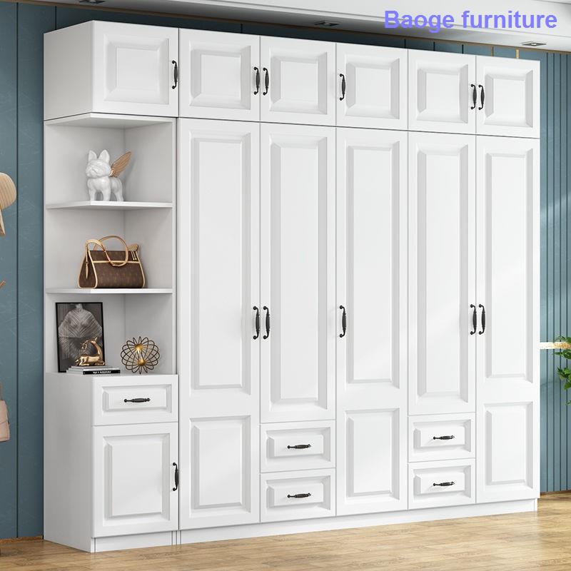 European style wardrobe plus top cabinet Simple modern white economical ...