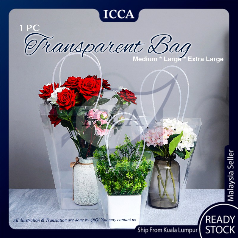 Transparent Bag Flower High Quality Florist Gift Bag 梯形透明花艺 手提袋 Bakul ...