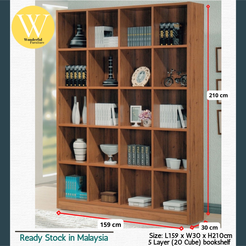 (MDF Board) WONDERFUL CHOMP 5 Layer Bookcase 20 Cube Bookshelf Rak Buku ...
