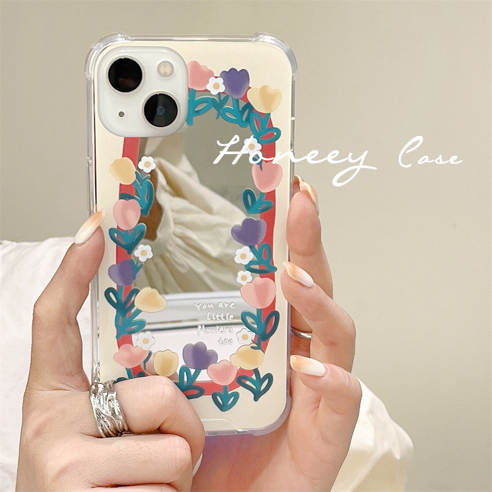 Luxury Tulip Flower Makeup Mirror Phone Case Compatible for iPhone 11