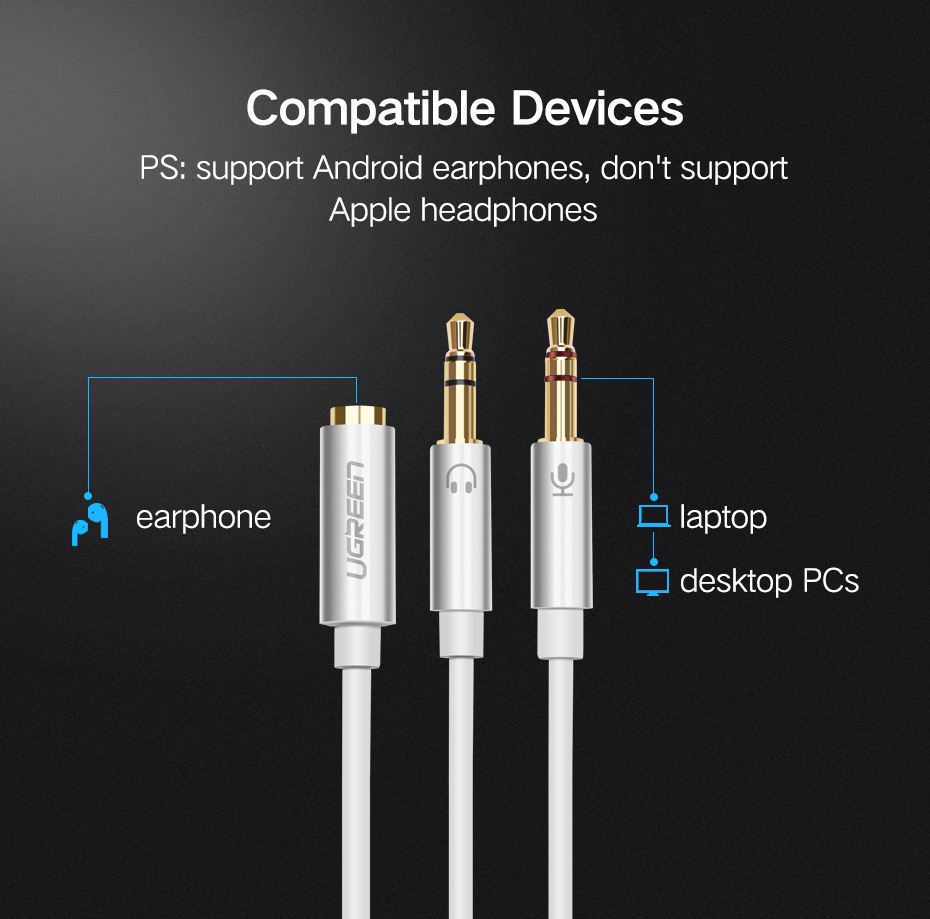 UGREEN Mic Audio Y Splitter Cable Headset to PC (3.5mm x 28cm) | Shopee ...