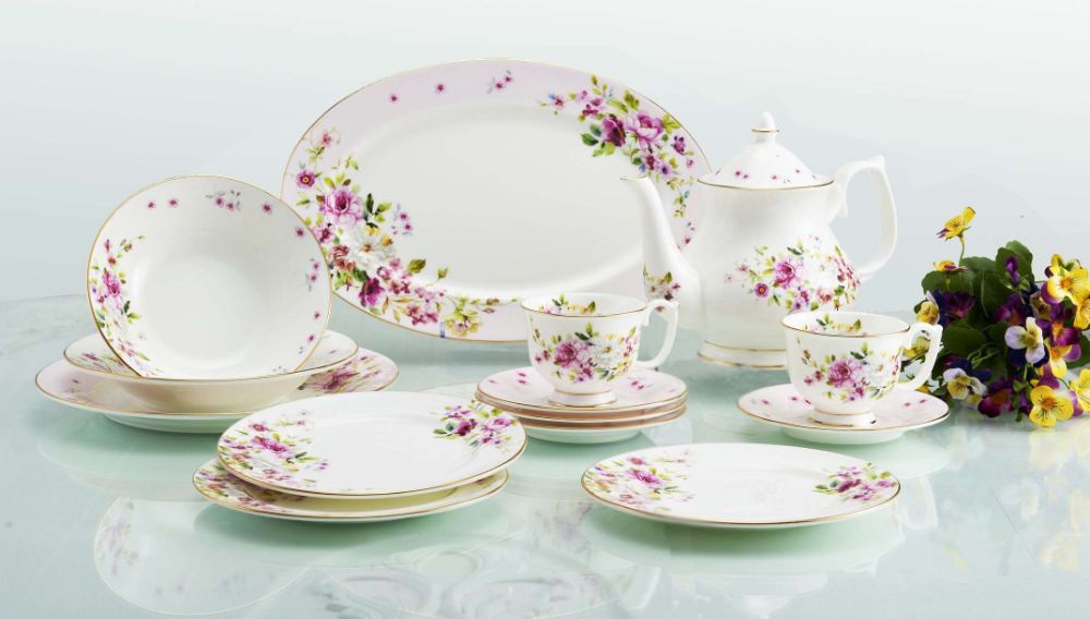 Vantage Fine Porcelain Summer Camelia 20pcs Windsor Tea Set with Gold ...