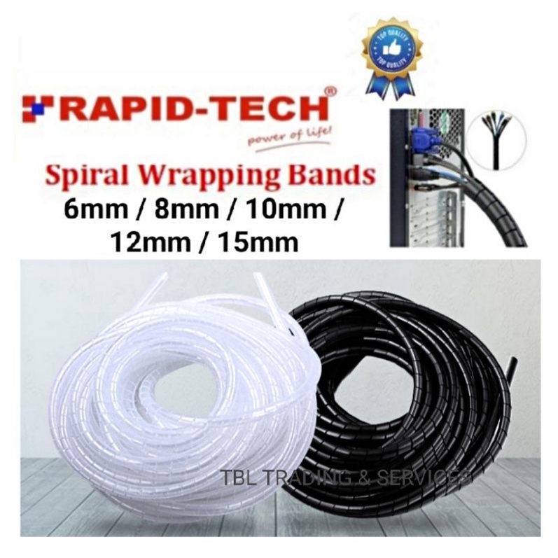10 meter #Spiral Wrapping Bands 6mm 8mm 10mm 12mm 15mm #Cable Tidy ...