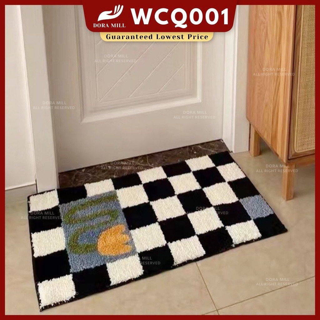 DORAMILL Minimalist Carpet Floor Mat Checkered Chess Board Grid Box Kawaii Stylish Korea Floor