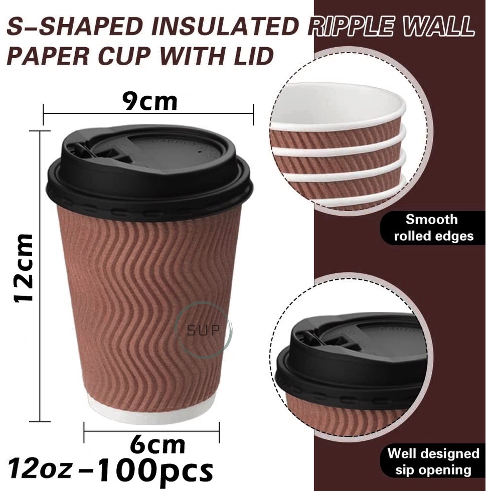 Disposable Ripple Wall Paper Hot Cup with Lids / Party Paper Hot Cup ...