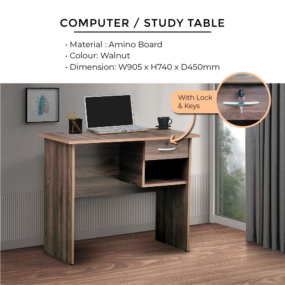 Harga Borang Simple Computer Desk Study Table with Lock Drawer|Meja ...