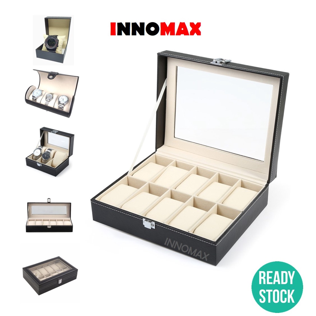 Innomax Watch Box Display Case Organizer - PU Leather Glass - Multiple ...