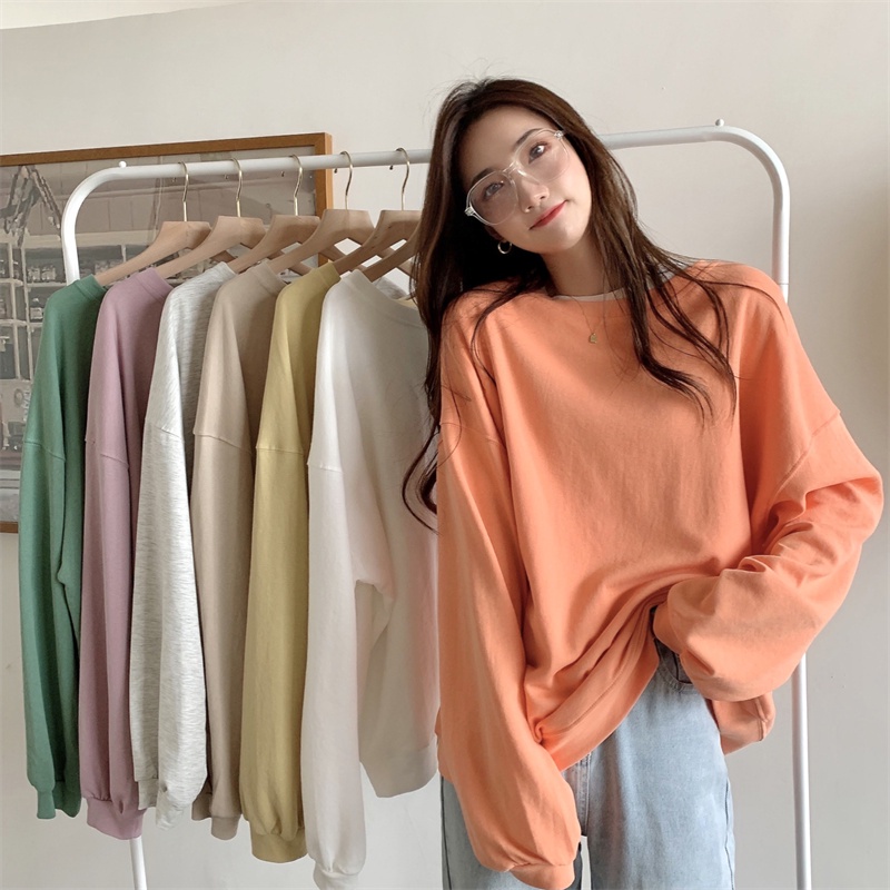Women's fashion simple round neck long sleeve sweatshirt hotsell