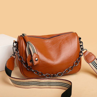 SADDLE SLING BAG ootd HANDBAG WOMEN chain mix leather BEG TANGAN