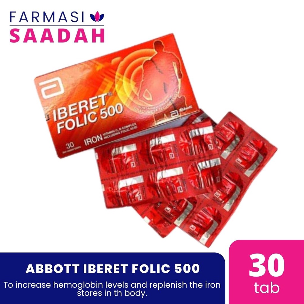 Abbott Iberet Folic 500 30's (Iron, Vit C, B Complex & Folic Acid ...