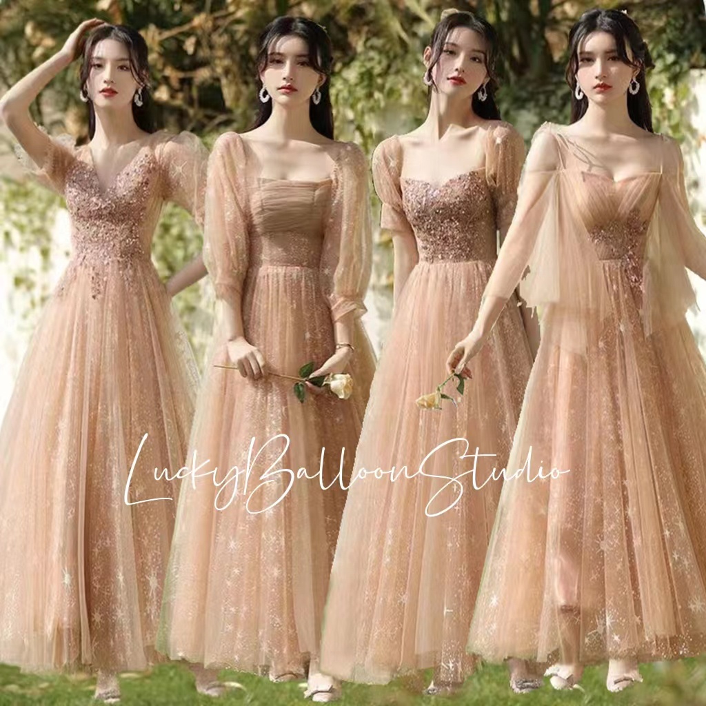 Gold top bridesmaids gowns