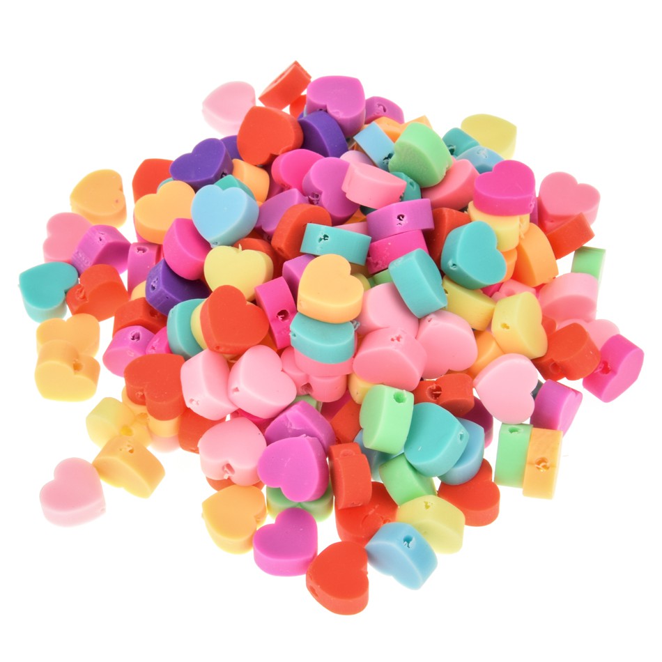 100Pcs Love heart shape Bead Polymer Clay Spacer Loose Beads DIY ...