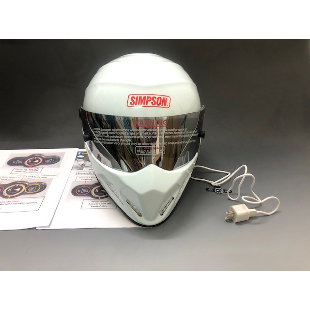 Simpson DIAMONDBACK racing helmet WHITE CHROME VISOR with BUILT IN