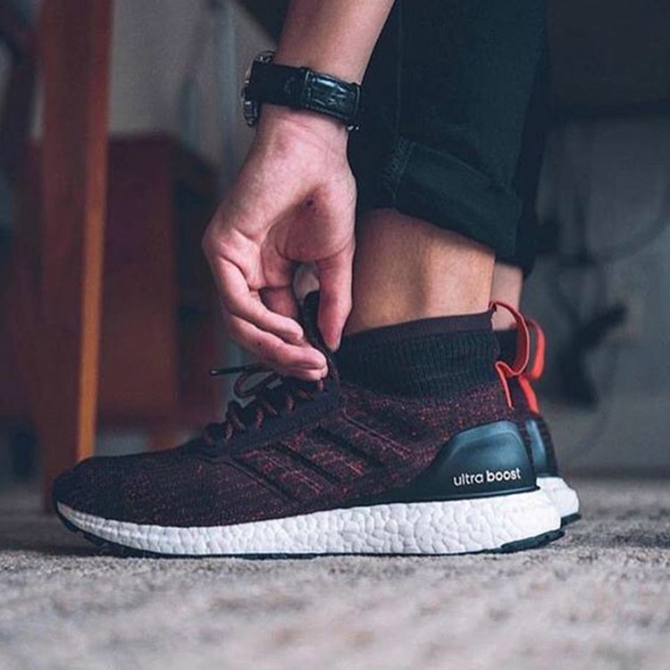 Ultra boost atr shop mid burgundy on feet