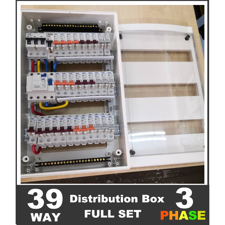 39 WAY 3 PHASE Distribution Box DB Full Set 4P 63a RCCB 0 3ma C W MianSwitch 3Pole McB Foc