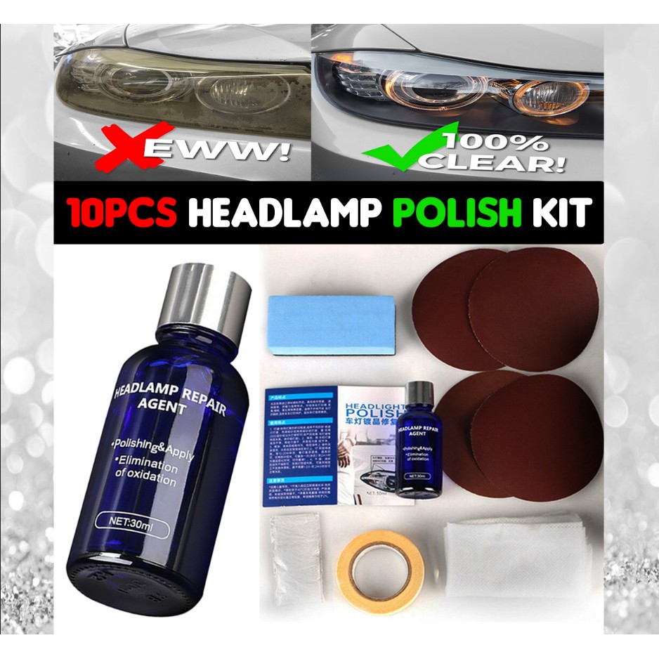 30ml 10Pcs Headlamp Headlight Polish Kit Set DIY Polisher Liquid Sponge