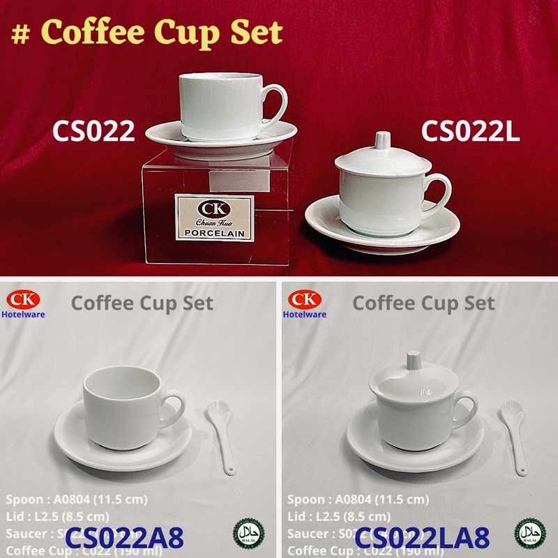 CK Porcelain, 190 ml Coffee Cup with Lid and Spoon / Tea Cup / Cup