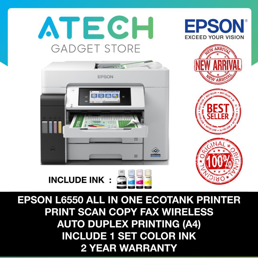 Epson Ecotank L6550 A4 Wi Fi Duplex All In One Ink Tank Printer Print Scan Copy Fax Adf 9030