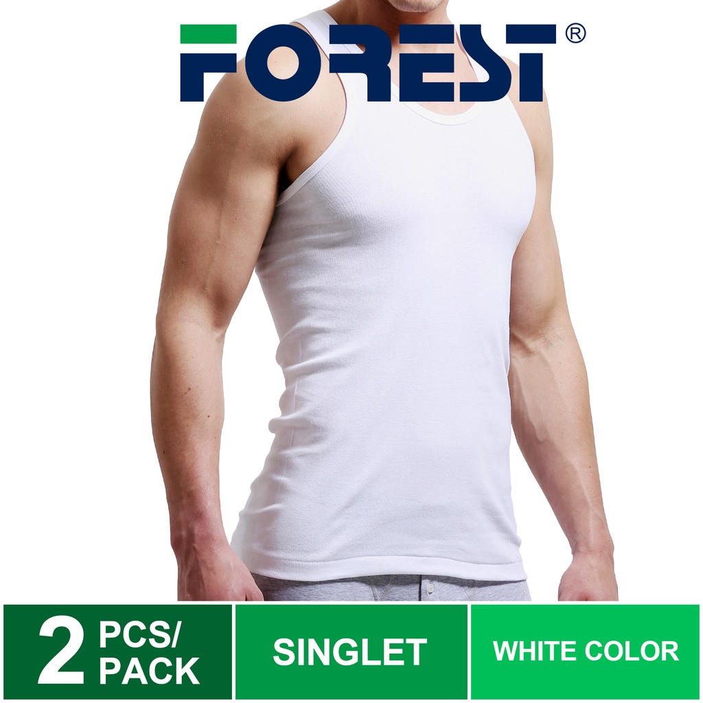 (2Pcs) Forest Mens 100% Cotton Semi Fit Singlet Assorted Color - FID0020S