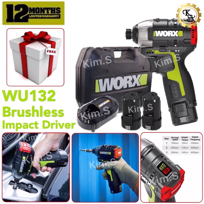 Kim.S Worx WU132 12V Brushless Impact Driver 120Nm Mini Size Drill