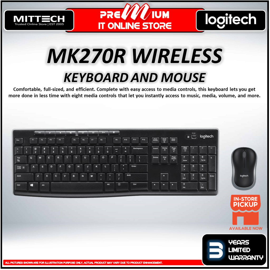 Logitech MK270R Wireless Keyboard And Mouse Combo Fullsize Wireless