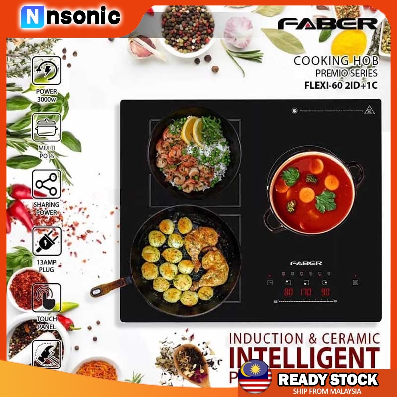 Faber Built In Hob Ceramic + Induction Cooker PREMIO FLEXI60 2ID+1C (2