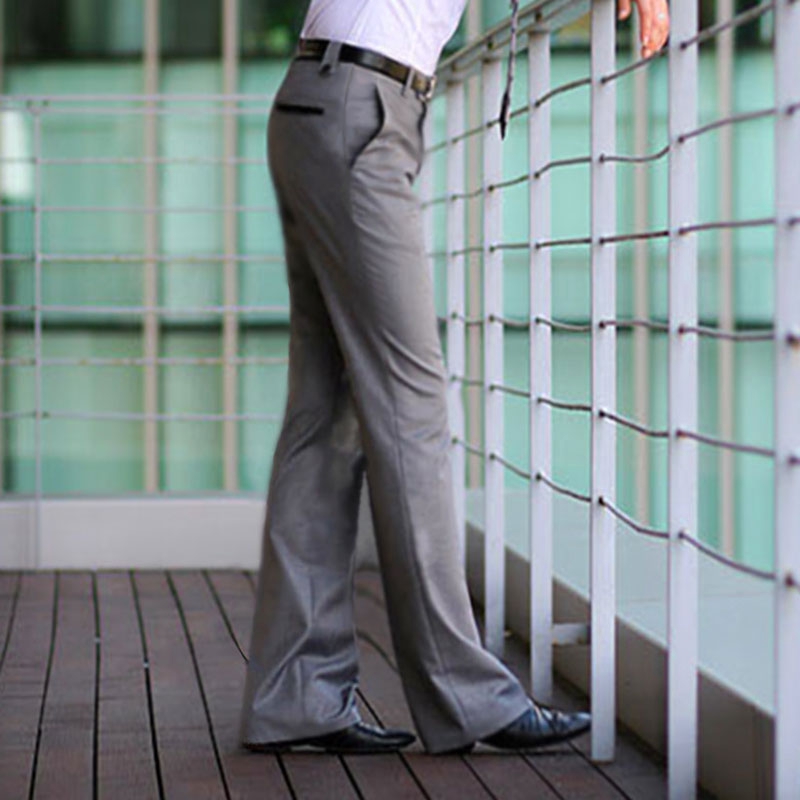 Mens Bell Bottom Formal Pants Flare Dress Long Trousers Slim