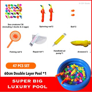 Fishing Toy for Kids with 60cm big pool 66pcs Mainan Pancing Ikan