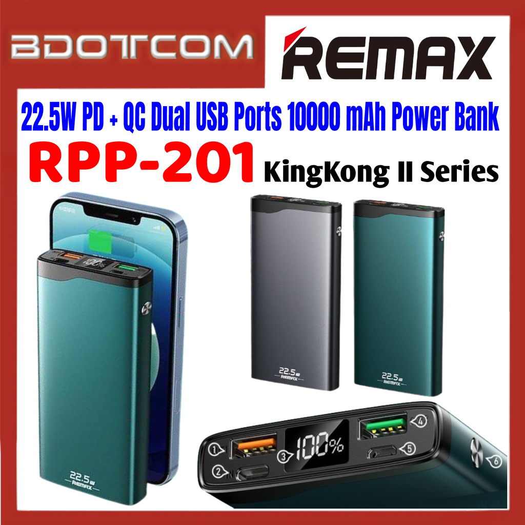 Remax RPP-201 KingKong II Series 22.5W PD + QC Dual USB Ports 10000mAh ...