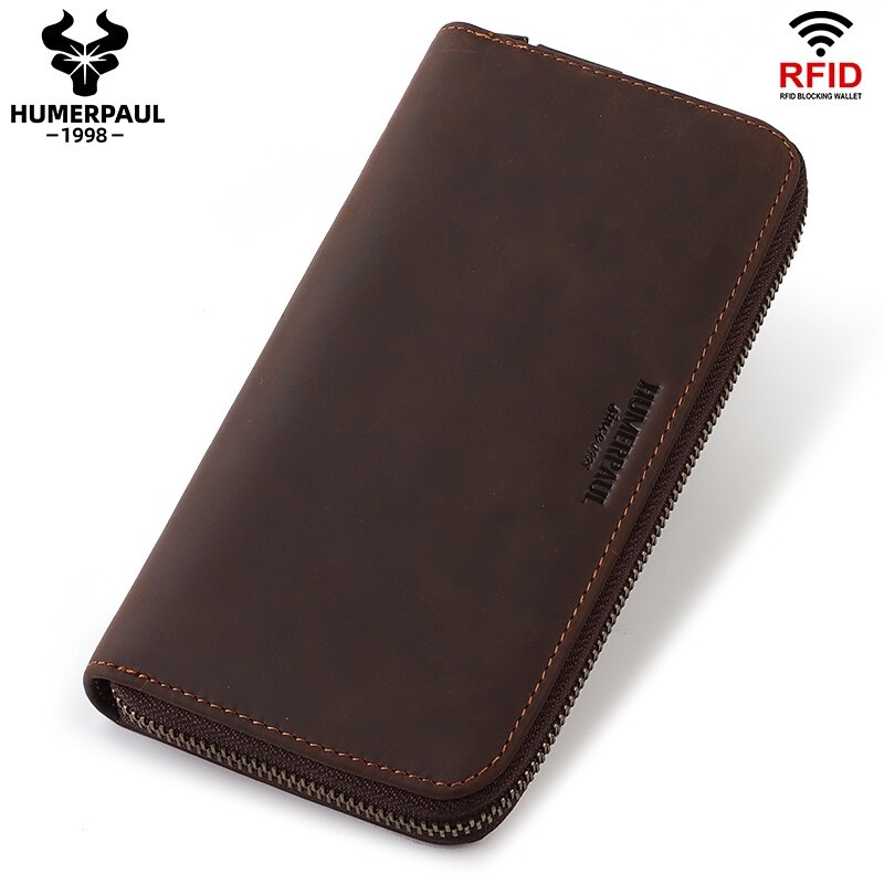 HUMERPAUL Crazy Horse Leather Clutch Wallet RFID Blocking Card Holder ...