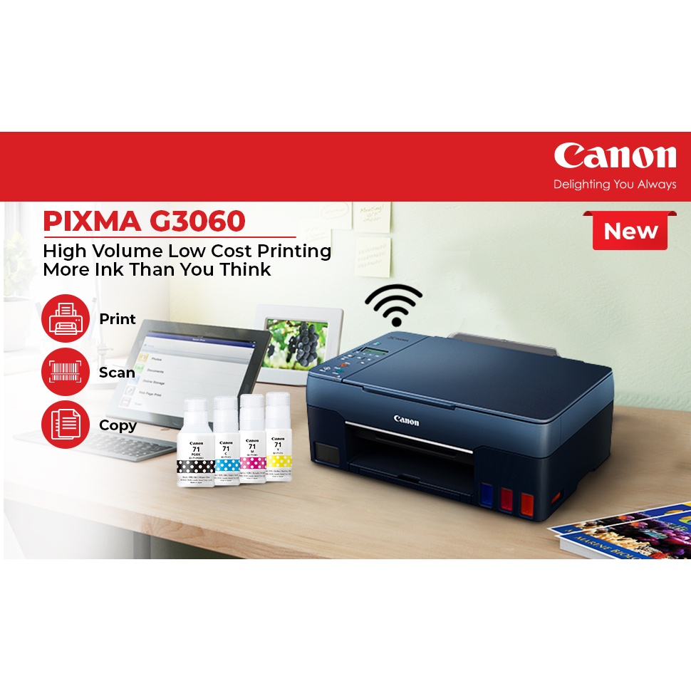 3years Warranty Canon Pixma G3060 Easy Refillable Ink Tank Wireless All In One Printer For