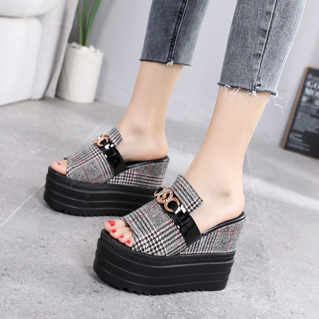 13CM Wedge Heel Ultra-High Inner Heightening Fish Mouth Shoes Platform ...