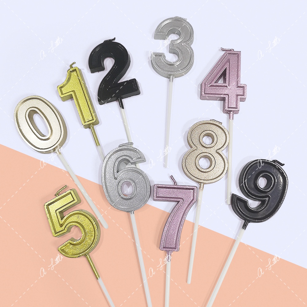 Happy Birthday Number Candle 0 1 2 3 4 5 6 7 8 9 Cake Topper Party Decoration 生日蛋糕数字蜡烛插件插牌 Lilin