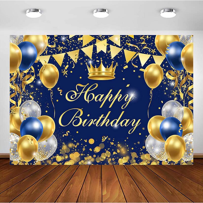 Navy Blue and Gold Happy Birthday Backdrop for Boy Men Prince Royal ...