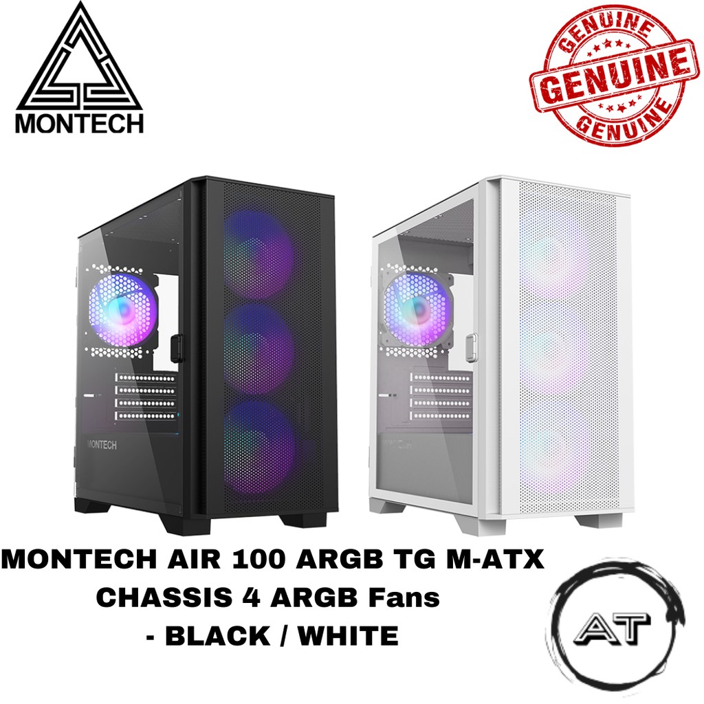 MONTECH AIR 100 ARGB TG M ATX CHASSIS 4 ARGB Fans Black White 