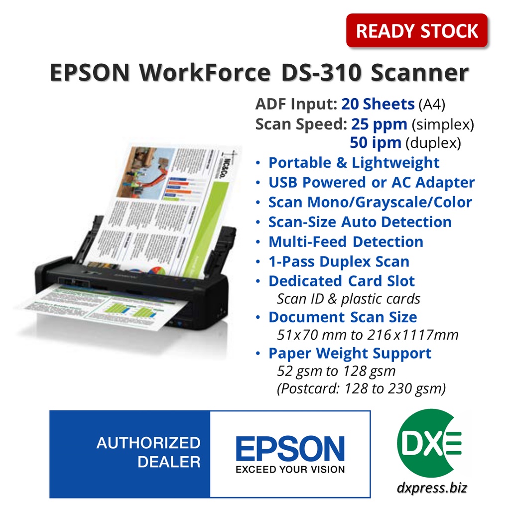 EPSON Workforce DS310 Portable High Speed Document Scanner (DS310/DS