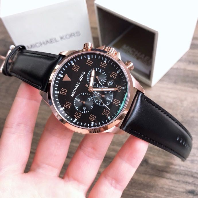 Men watches MK8535 Gage 43mm men's timepiece black leather watch ...